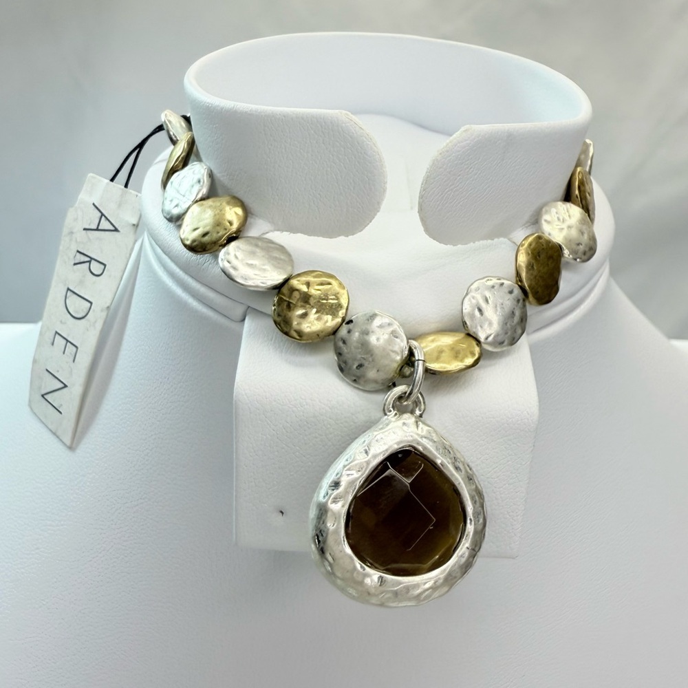 Arden Silver and Gold Bracelet with Brown Jewel NWT
